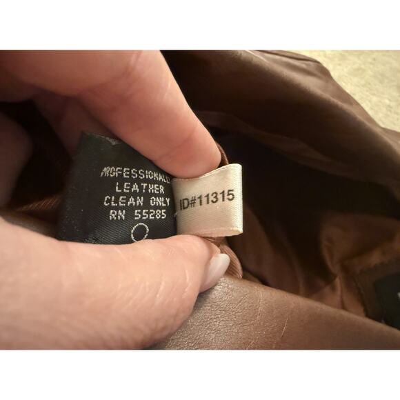 Vintage Express Women’s Brown Genuine Leather Long Jacket Coat Y2K Size 9/10 - Picture 8 of 9